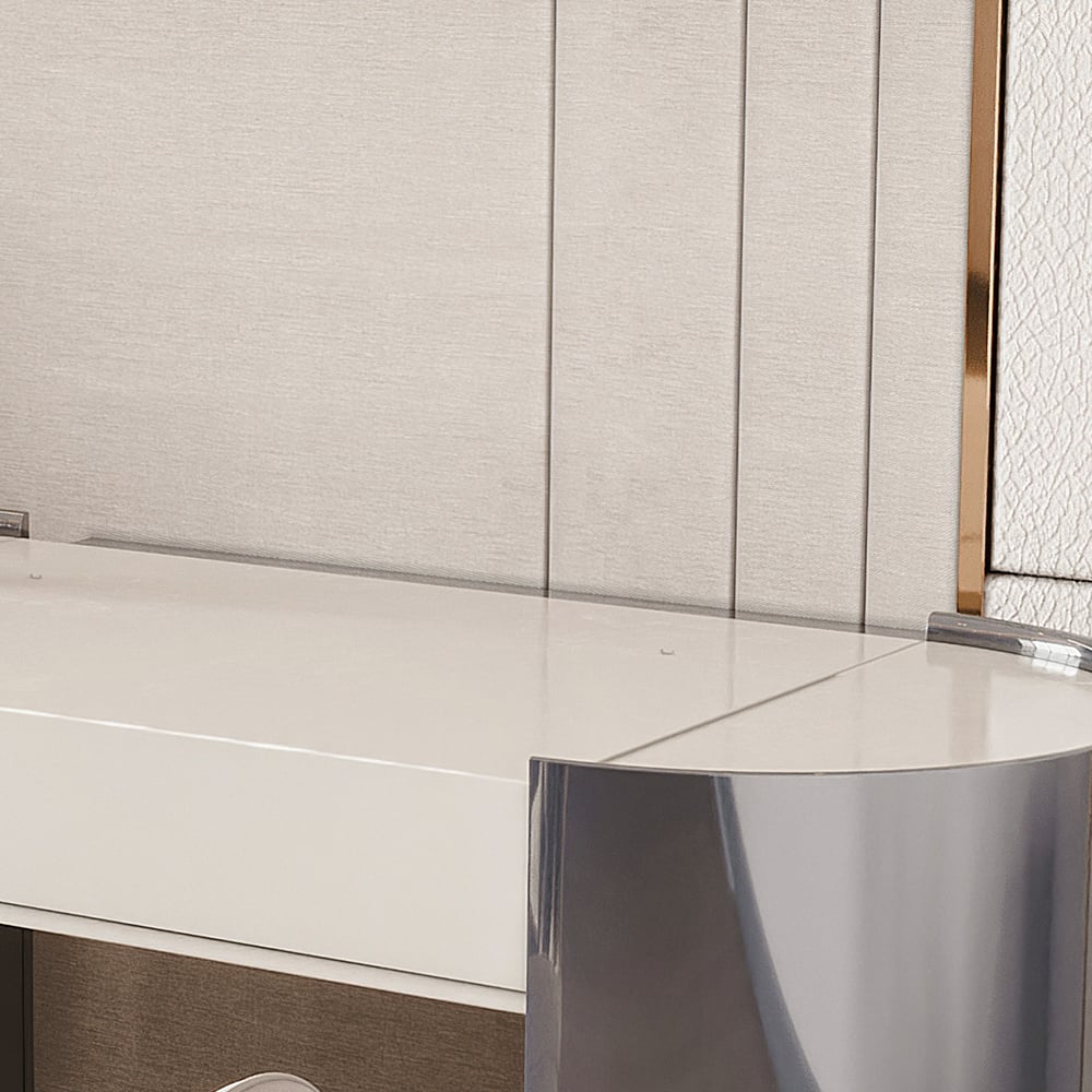 Miroir de coiffeuse à rabat moderne inclus en blanc et gris foncé image de fenêtre