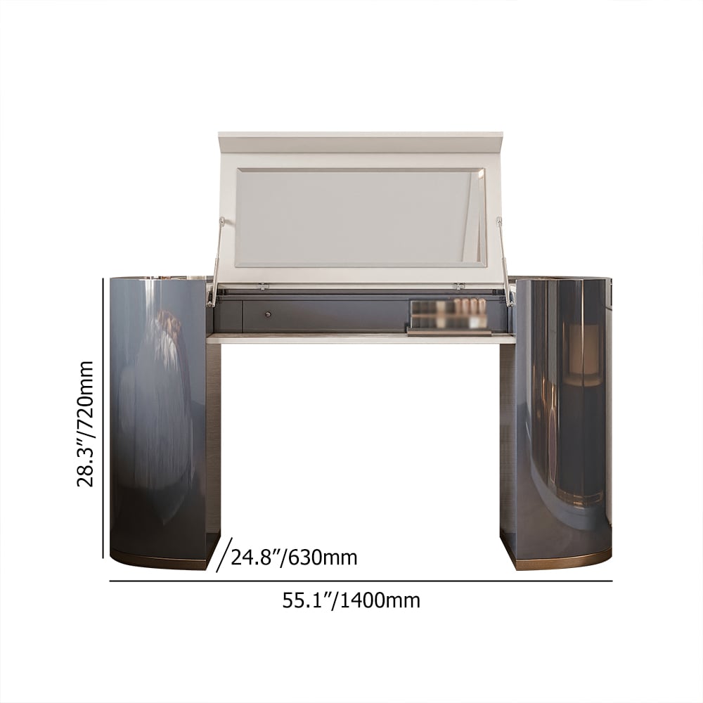 Miroir de coiffeuse à rabat moderne inclus en blanc et gris foncé image de fenêtre