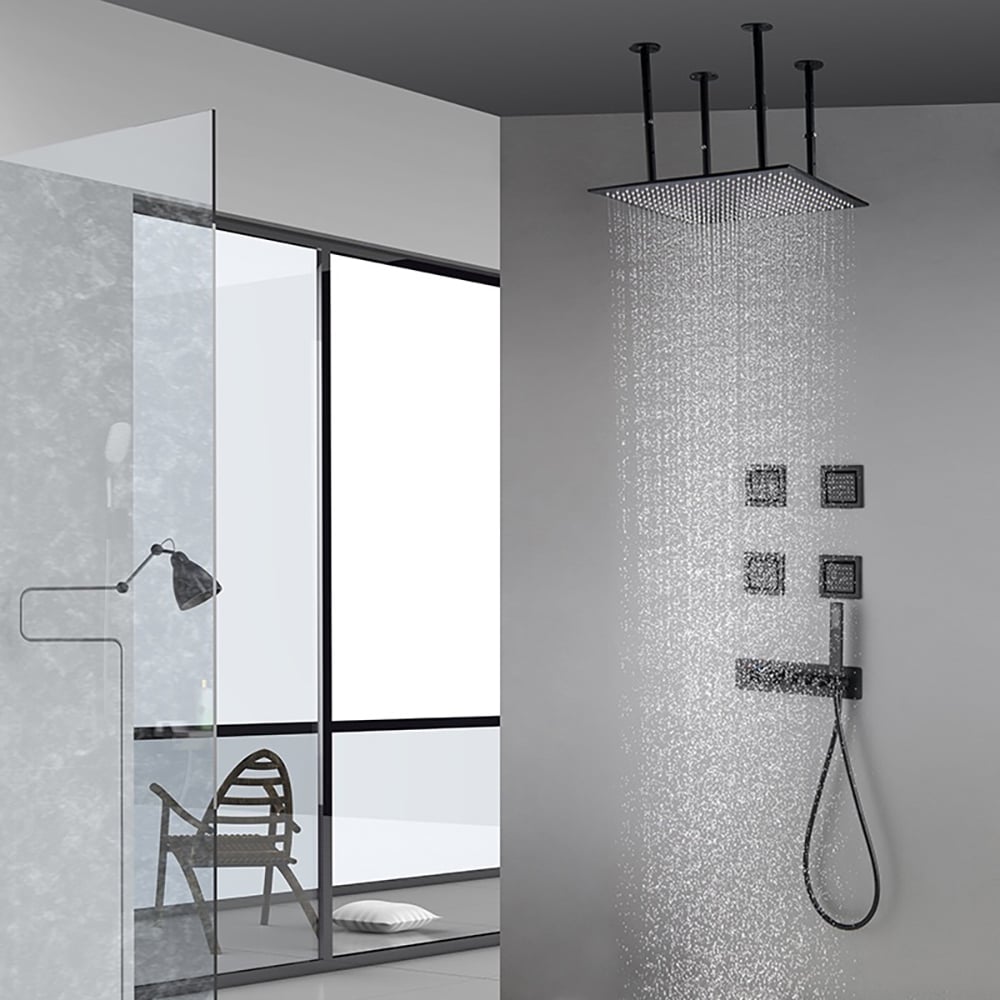 Wall-Mounted 20" Shower System in Matte Black 3-Function Thermostatic window image