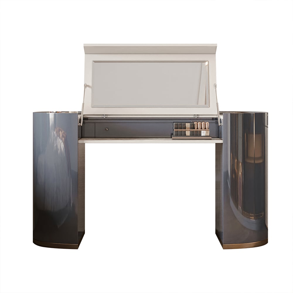 Miroir de coiffeuse à rabat moderne inclus en blanc et gris foncé image de fenêtre