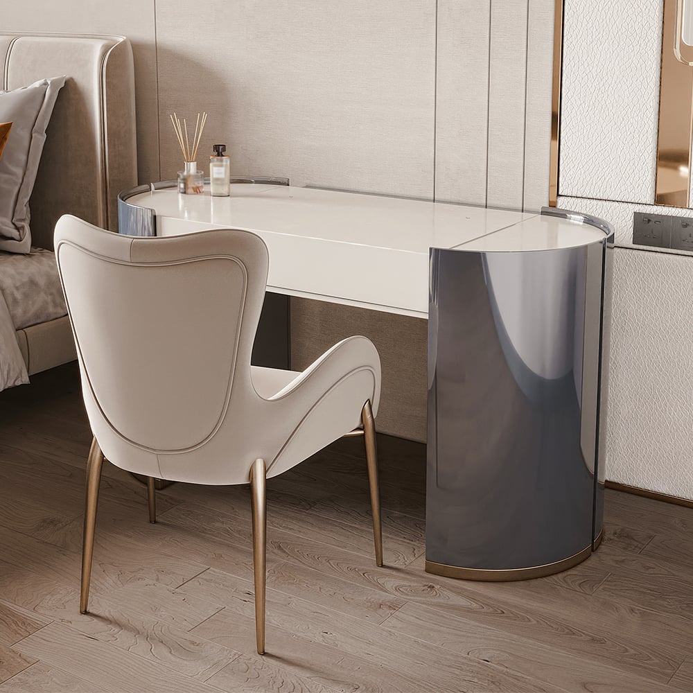 Miroir de coiffeuse à rabat moderne inclus en blanc et gris foncé image de fenêtre