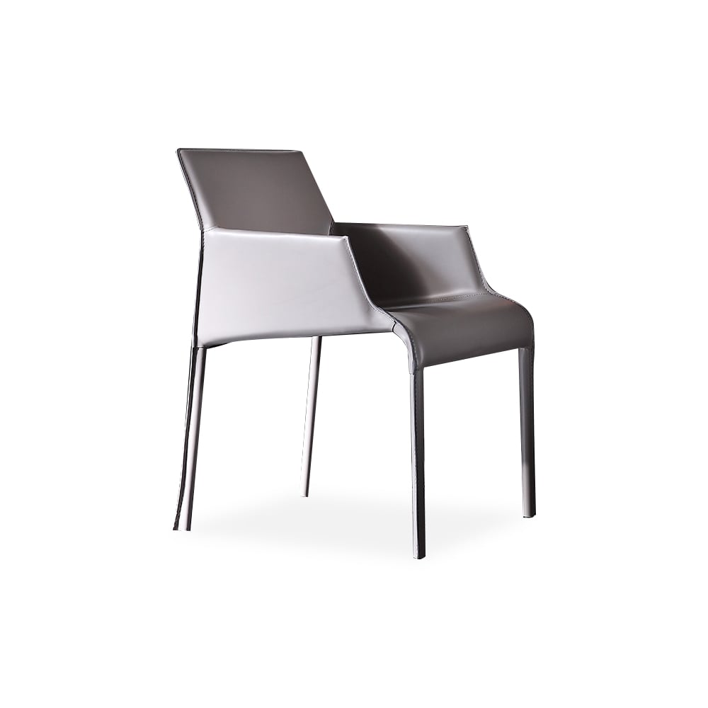 Modern Grey Armless Saddle Leather Dining Chair with Metal legs window image
