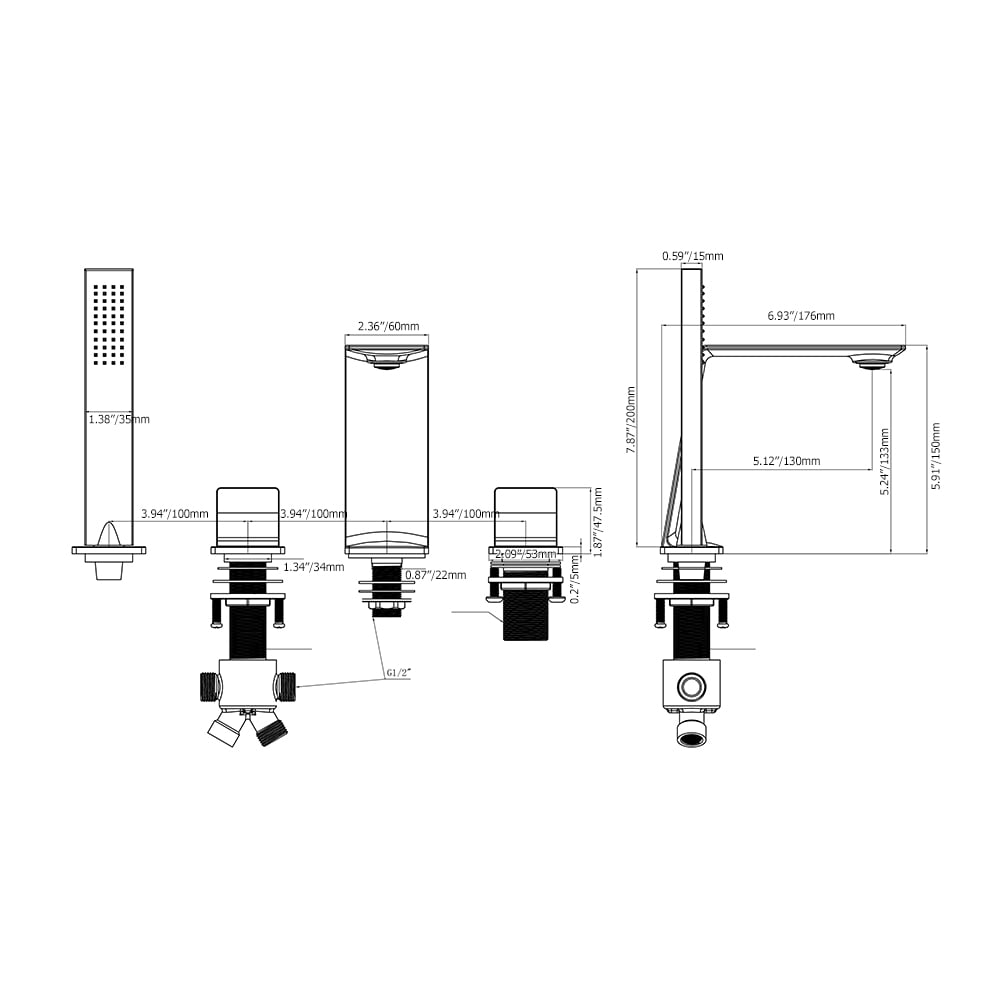 Deck Mounted 4-Hole Bath Tap with Handshower Solid Brass window image