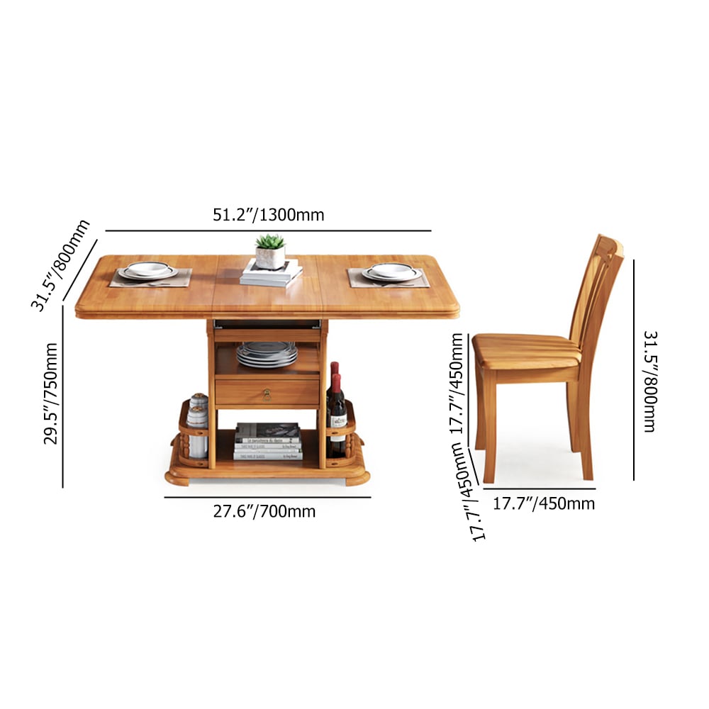 51.2" Modern Extendable Oak Dining Table with Shelves & Drawers window image