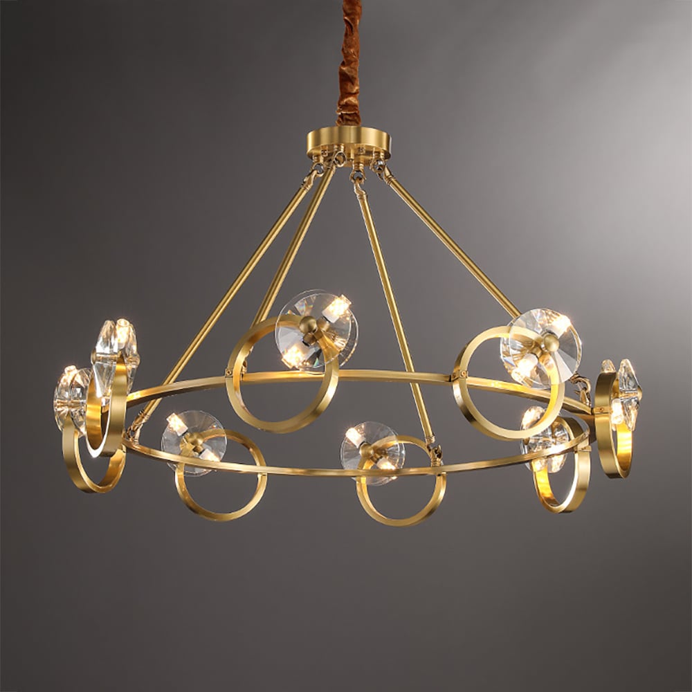 Postmodern 16-Light Gold Ring Crystal Chandelier with Adjustable Chain window image