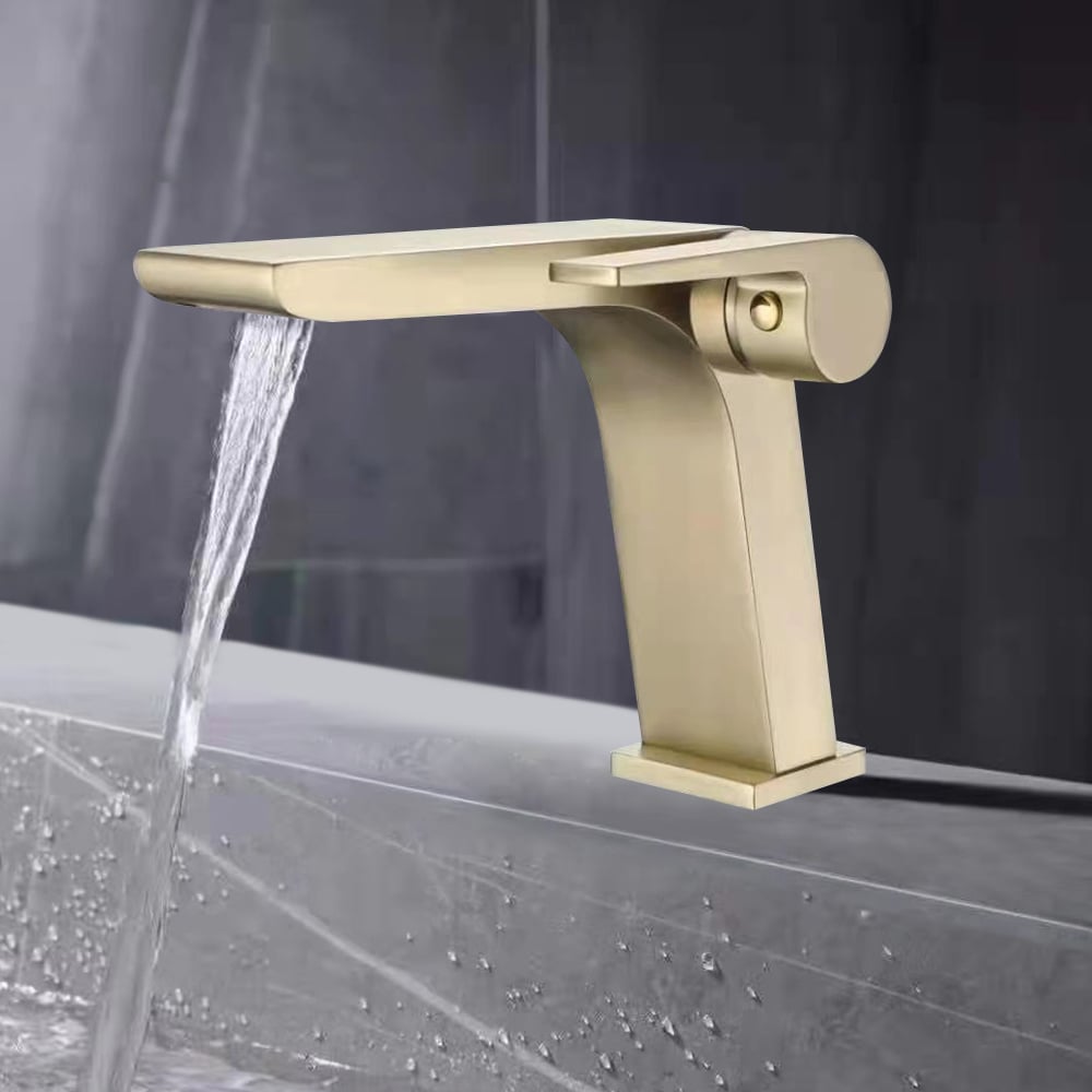 Monobloc Bathroom Mixer Tap Solid Brass in Brushed Gold window image