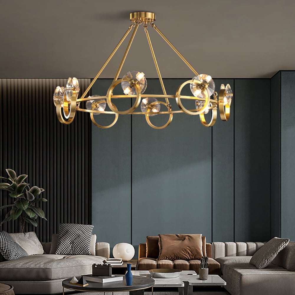 Postmodern 16-Light Gold Ring Crystal Chandelier with Adjustable Chain window image