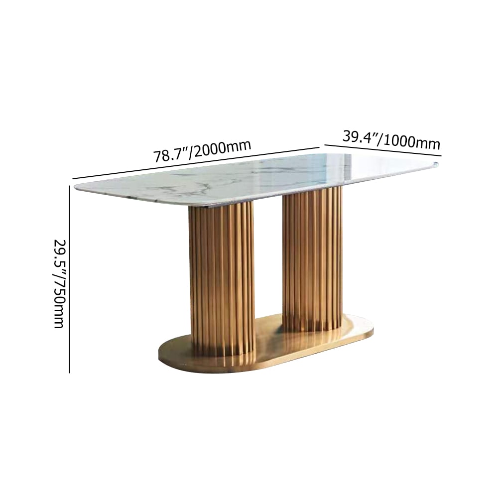 1800mm Modern Rectangle Dining Table with Pedestal in White & Gold window image