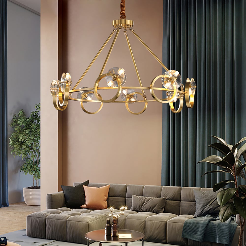 Postmodern 16-Light Gold Ring Crystal Chandelier with Adjustable Chain window image