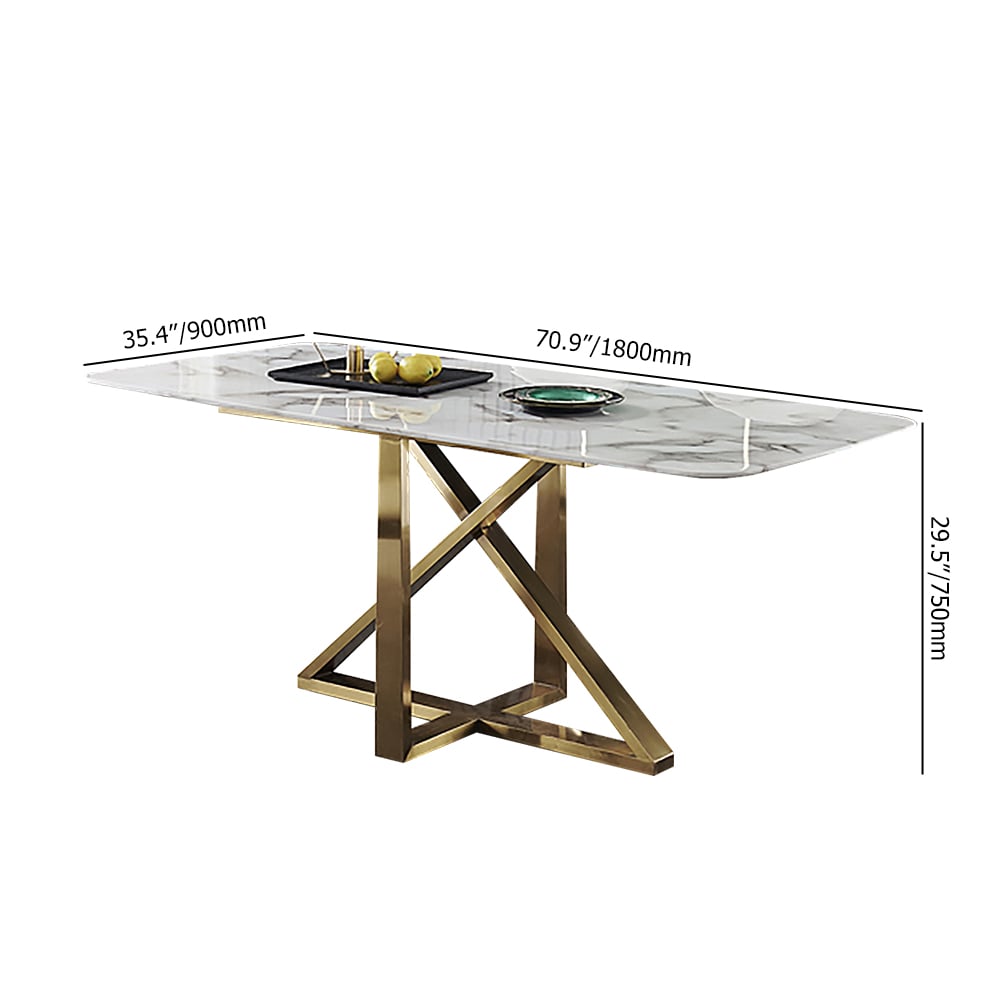 71" Modern Sintered Stone Top Dining Table with Stainless Steel Base in Gold window image