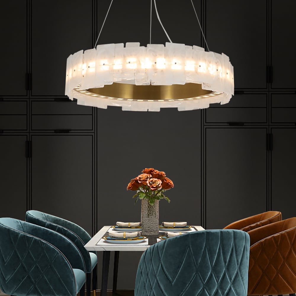 Lámpara LED de círculo de latón moderna con pantalla de patrón de nube imagen de ventana