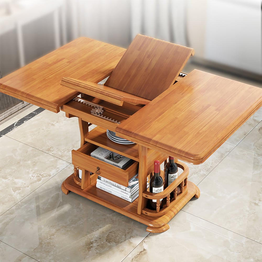 51.2" Modern Extendable Oak Dining Table with Shelves & Drawers window image