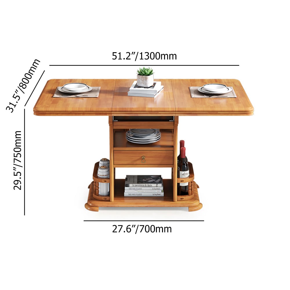 51.2" Modern Extendable Oak Dining Table with Shelves & Drawers window image