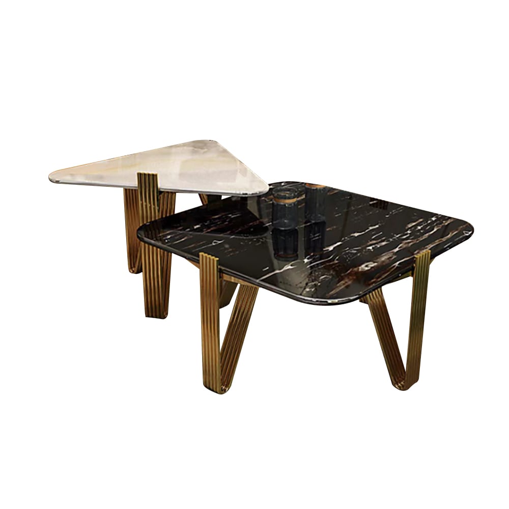 2 Pieces Light Luxury Nesting Coffee Table Set with Stainless Steel Base window image