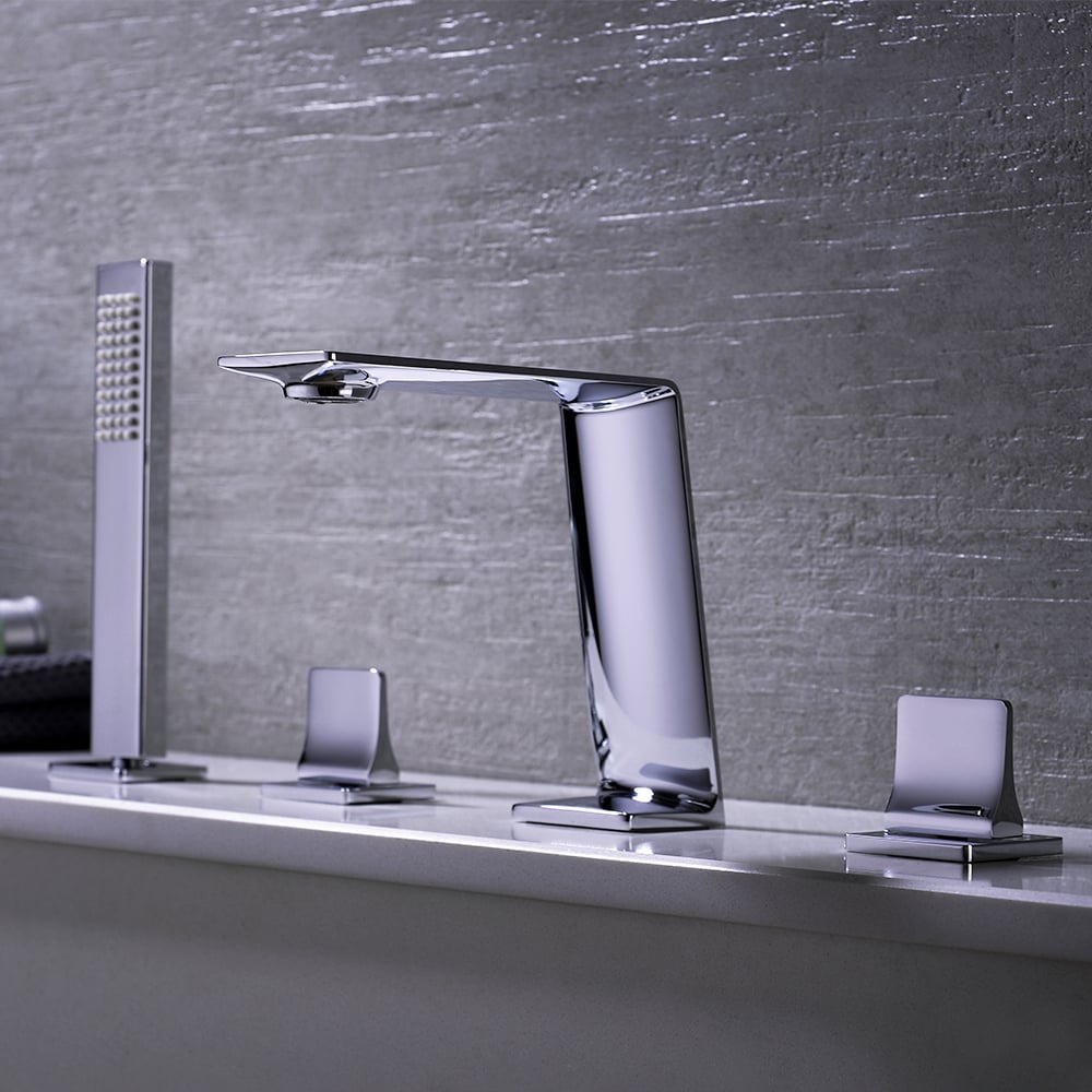 Deck Mounted 4-Hole Bath Tap with Handshower Solid Brass window image