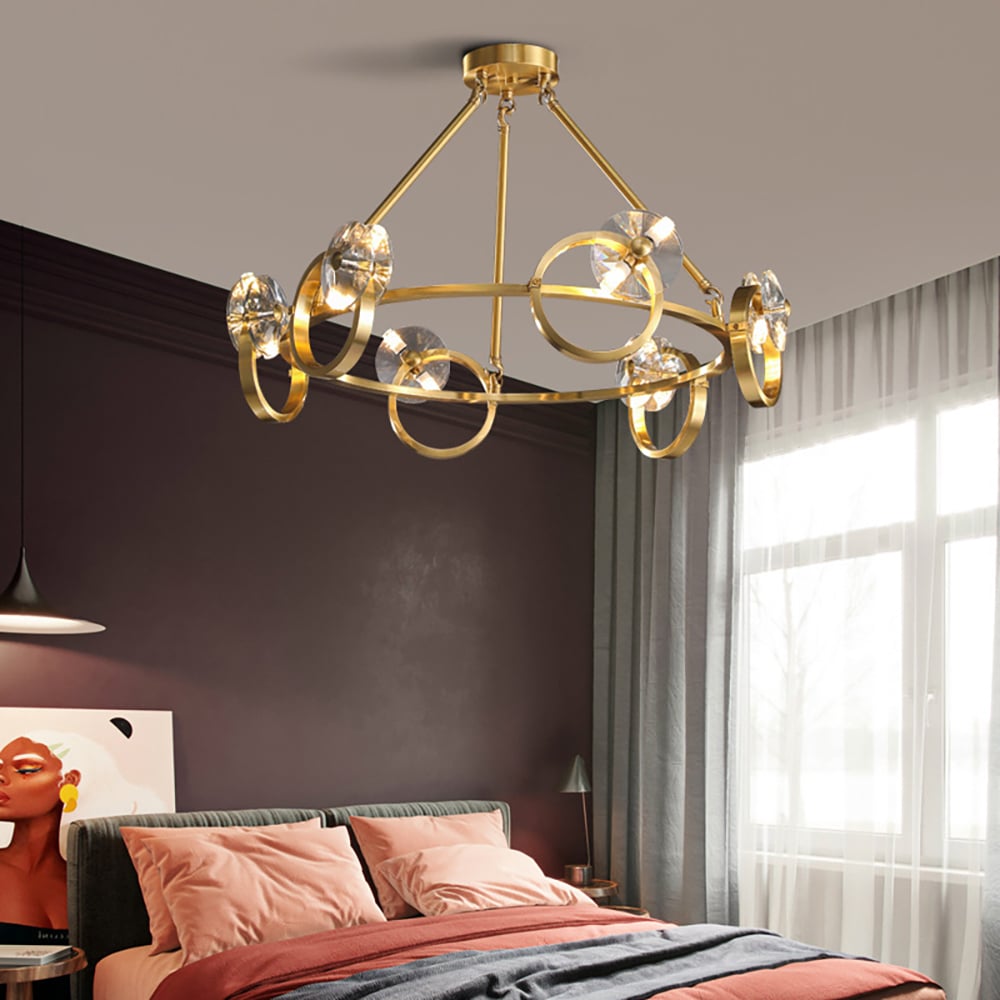 Postmodern 16-Light Gold Ring Crystal Chandelier with Adjustable Chain window image
