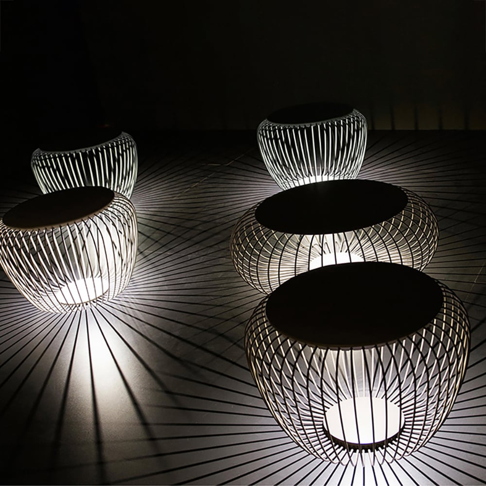 Moderne 460 mm grijze roestvrijstalen waterdichte stalen tuinkruk met LED Vensterafbeelding