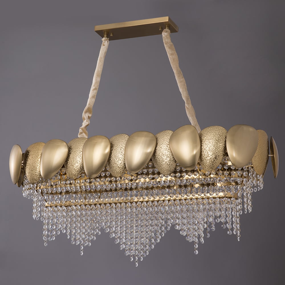 Crystal Raindrop Kitchen Island Light with Creative Golden Egg Shade window image