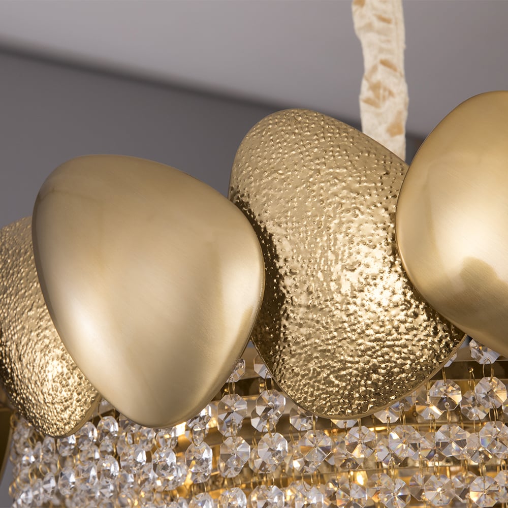 Crystal Raindrop Kitchen Island Light with Creative Golden Egg Shade window image