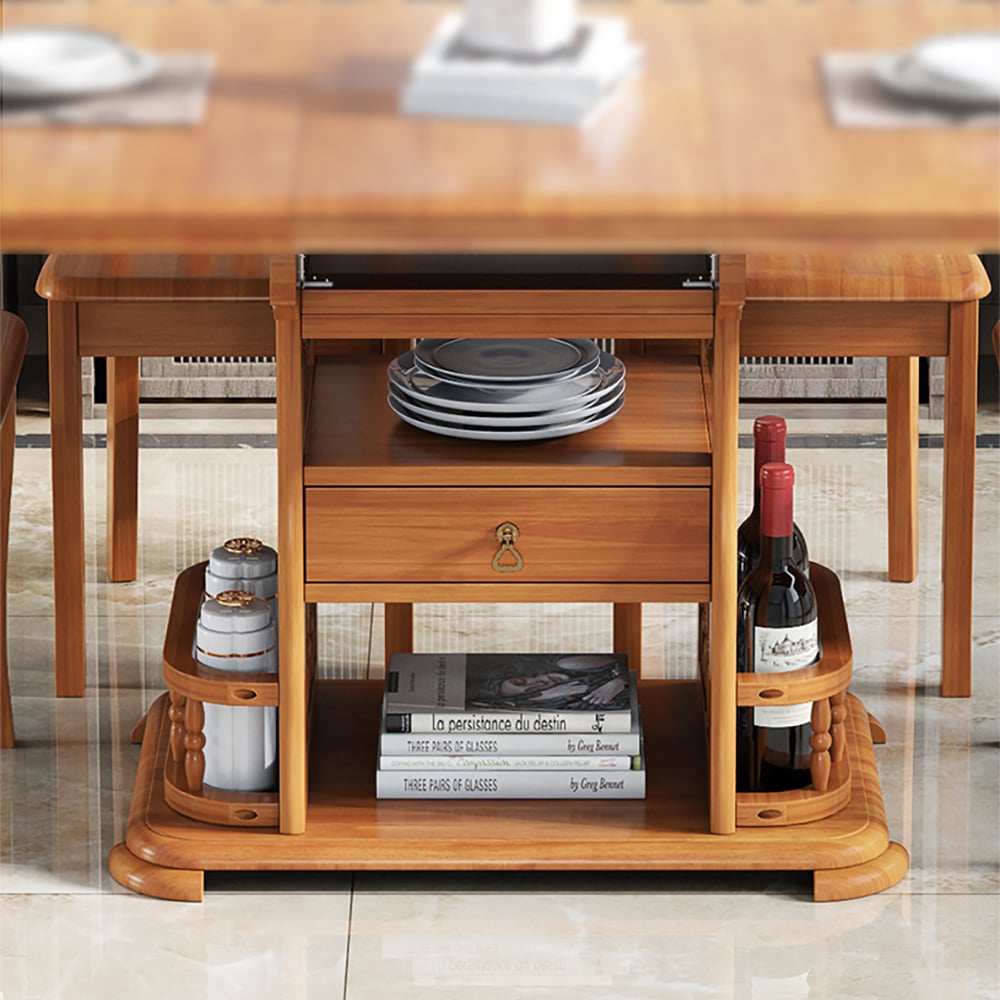 51.2" Modern Extendable Oak Dining Table with Shelves & Drawers window image