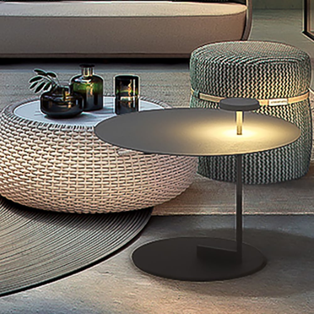 550mm Black Stainless-Steel Top Waterproof Outdoor Side Table with LED window image