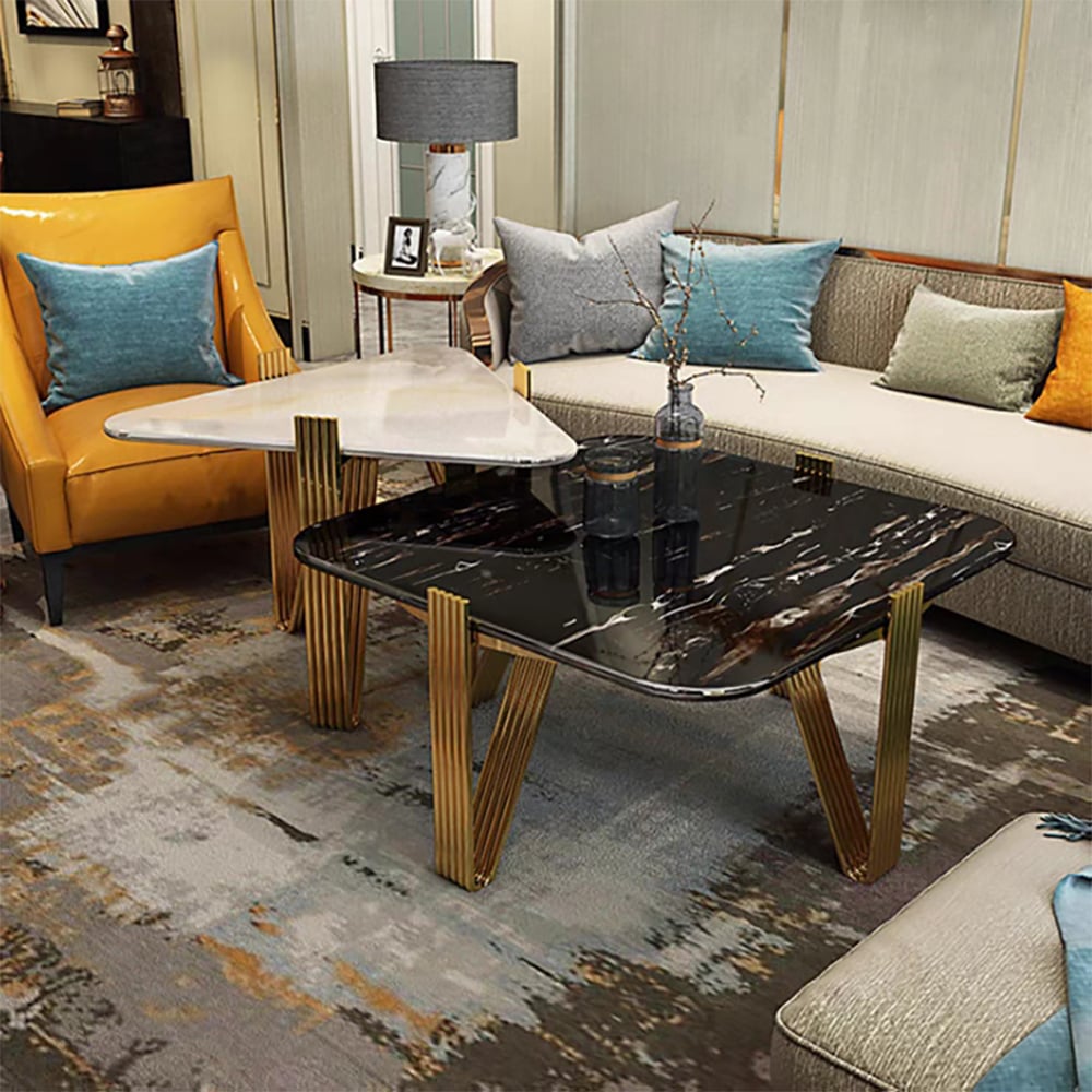 2 Pieces Light Luxury Nesting Coffee Table Set with Stainless Steel Base window image