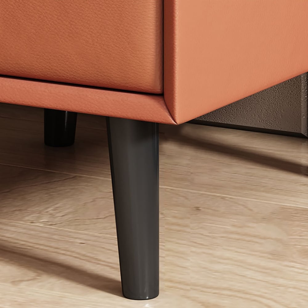 Modern Orange Faux Leather Nightstand in Pine Wood with 2 Drawer window image