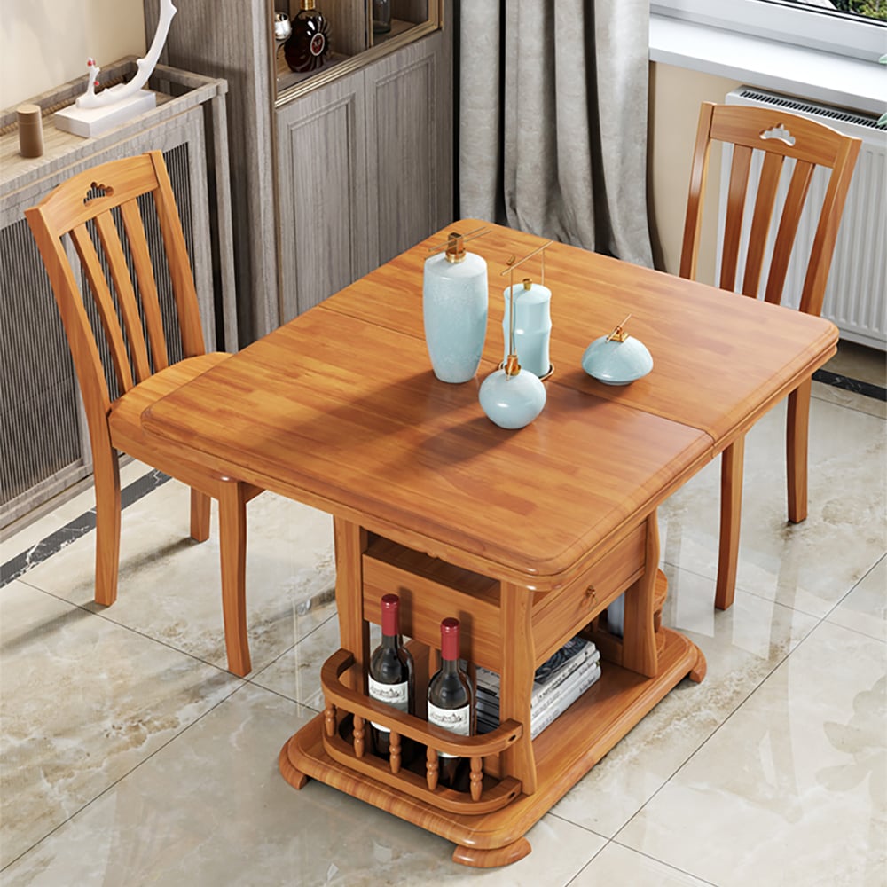 51.2" Modern Extendable Oak Dining Table with Shelves & Drawers window image