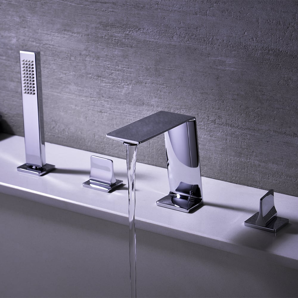 Deck Mounted 4-Hole Bath Tap with Handshower Solid Brass window image