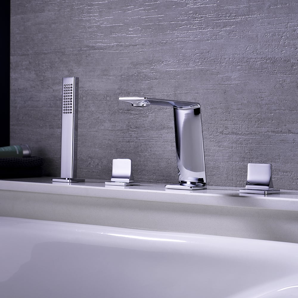 Deck Mounted 4-Hole Bath Tap with Handshower Solid Brass window image