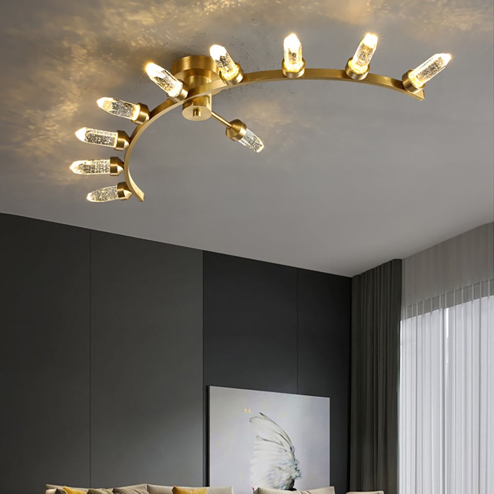 Modern Gold 10-Light Bubble Column Crystal Semi-Flush Mount Ceiling Light window image