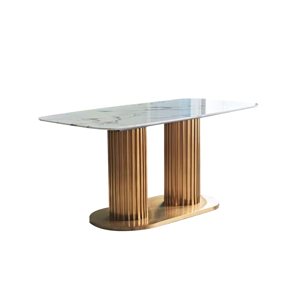 1800mm Modern Rectangle Dining Table with Pedestal in White & Gold window image