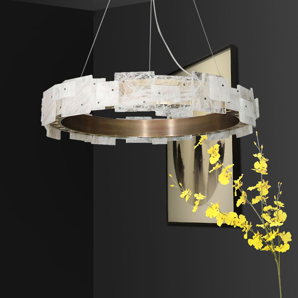 Lámpara LED de círculo de latón moderna con pantalla de patrón de nube imagen de ventana