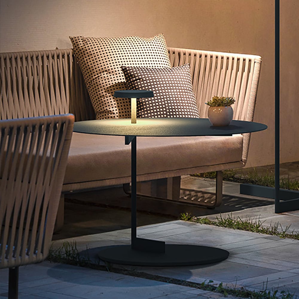 550mm Black Stainless-Steel Top Waterproof Outdoor Side Table with LED window image