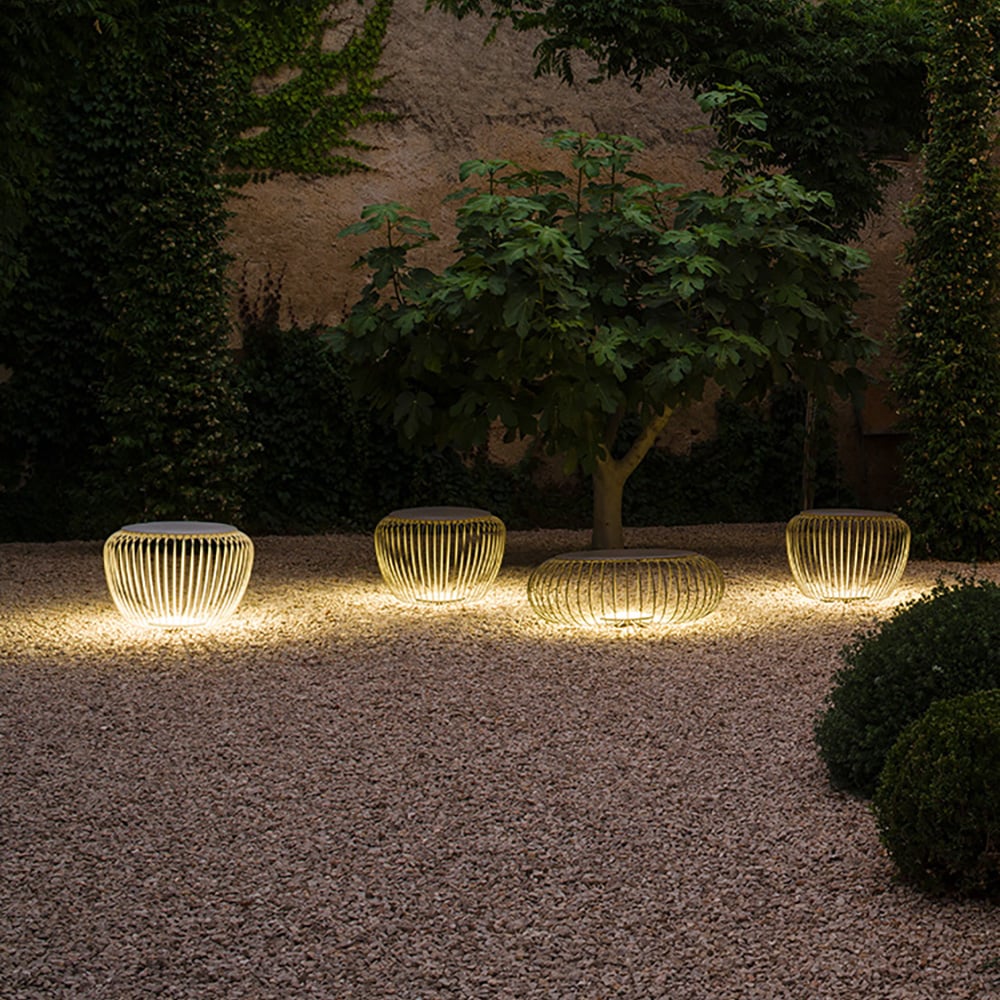 Moderne 460 mm grijze roestvrijstalen waterdichte stalen tuinkruk met LED Vensterafbeelding