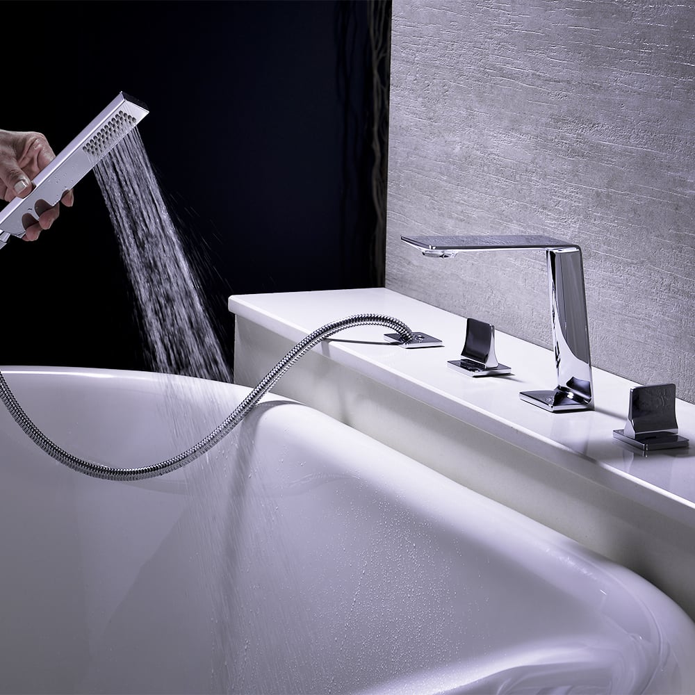 Deck Mounted 4-Hole Bath Tap with Handshower Solid Brass window image