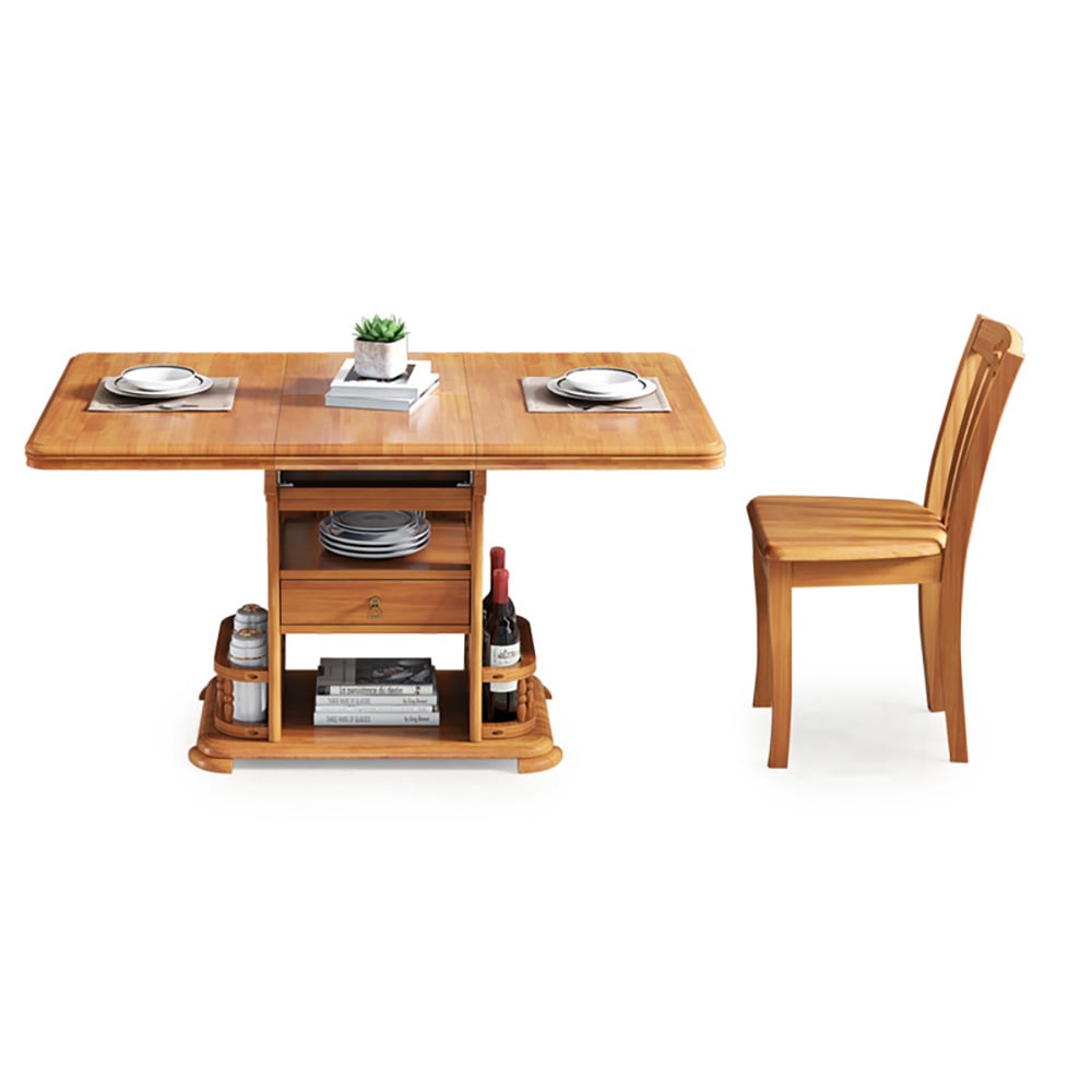 51.2" Modern Extendable Oak Dining Table with Shelves & Drawers window image