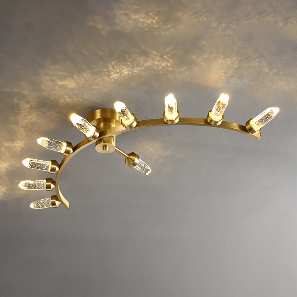 Modern Gold 10-Light Bubble Column Crystal Semi-Flush Mount Ceiling Light window image