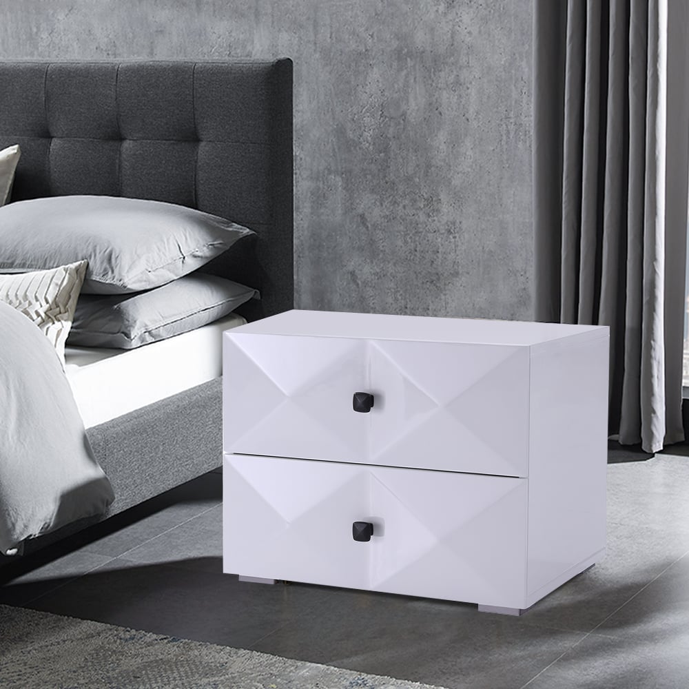 Contemporary White Bedroom Nightstand in Rhomboid Style with Drawers window image