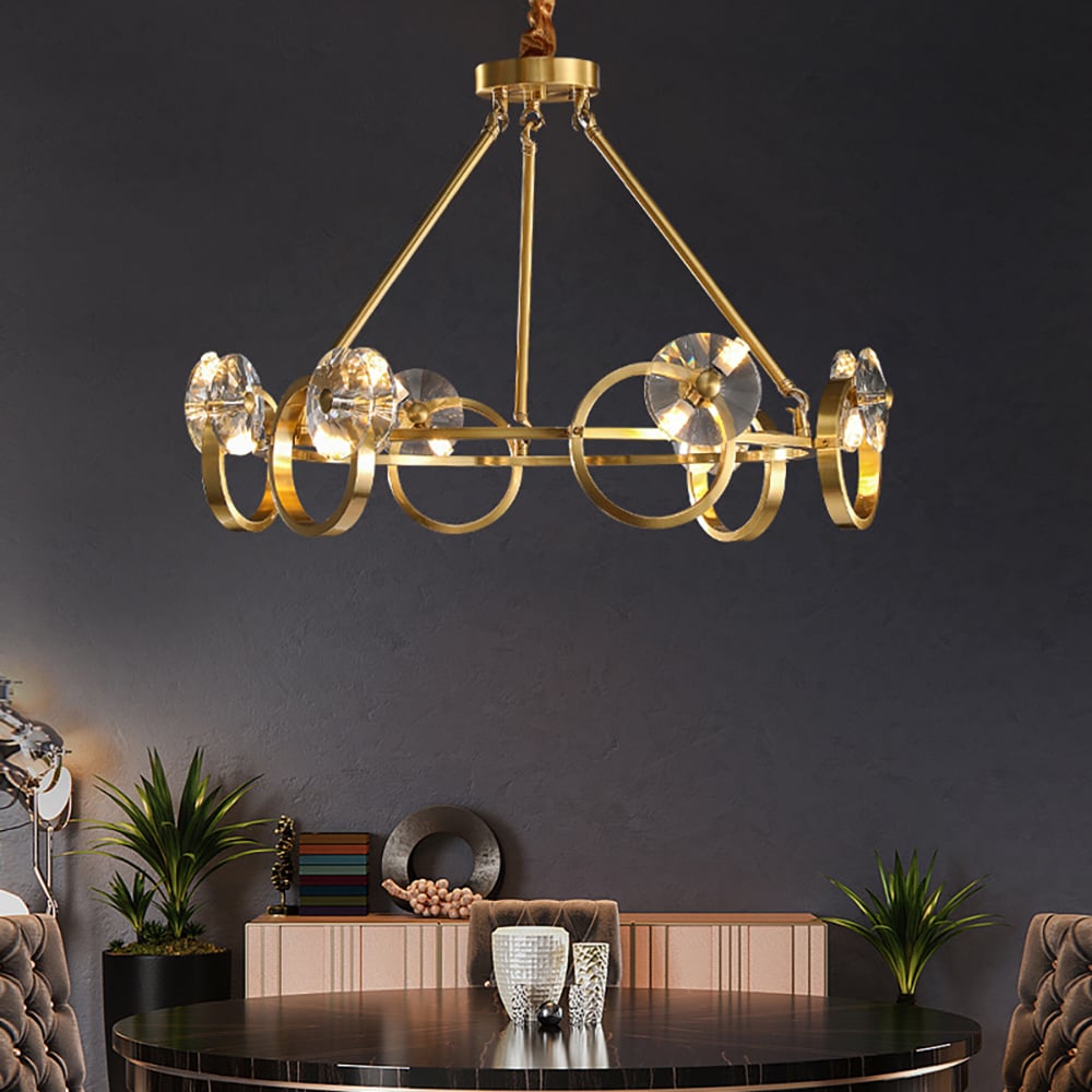 Postmodern 16-Light Gold Ring Crystal Chandelier with Adjustable Chain window image