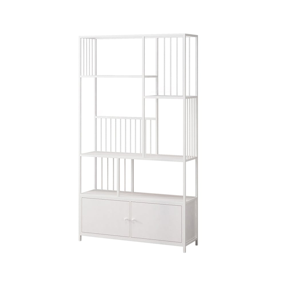 70" Modern 4-Tier Geometric Bookshelf with 2 Doors in White window image