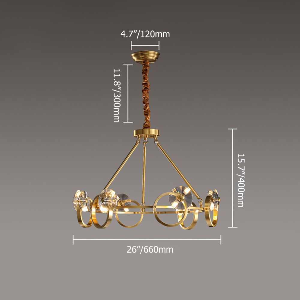 Postmodern 16-Light Gold Ring Crystal Chandelier with Adjustable Chain window image