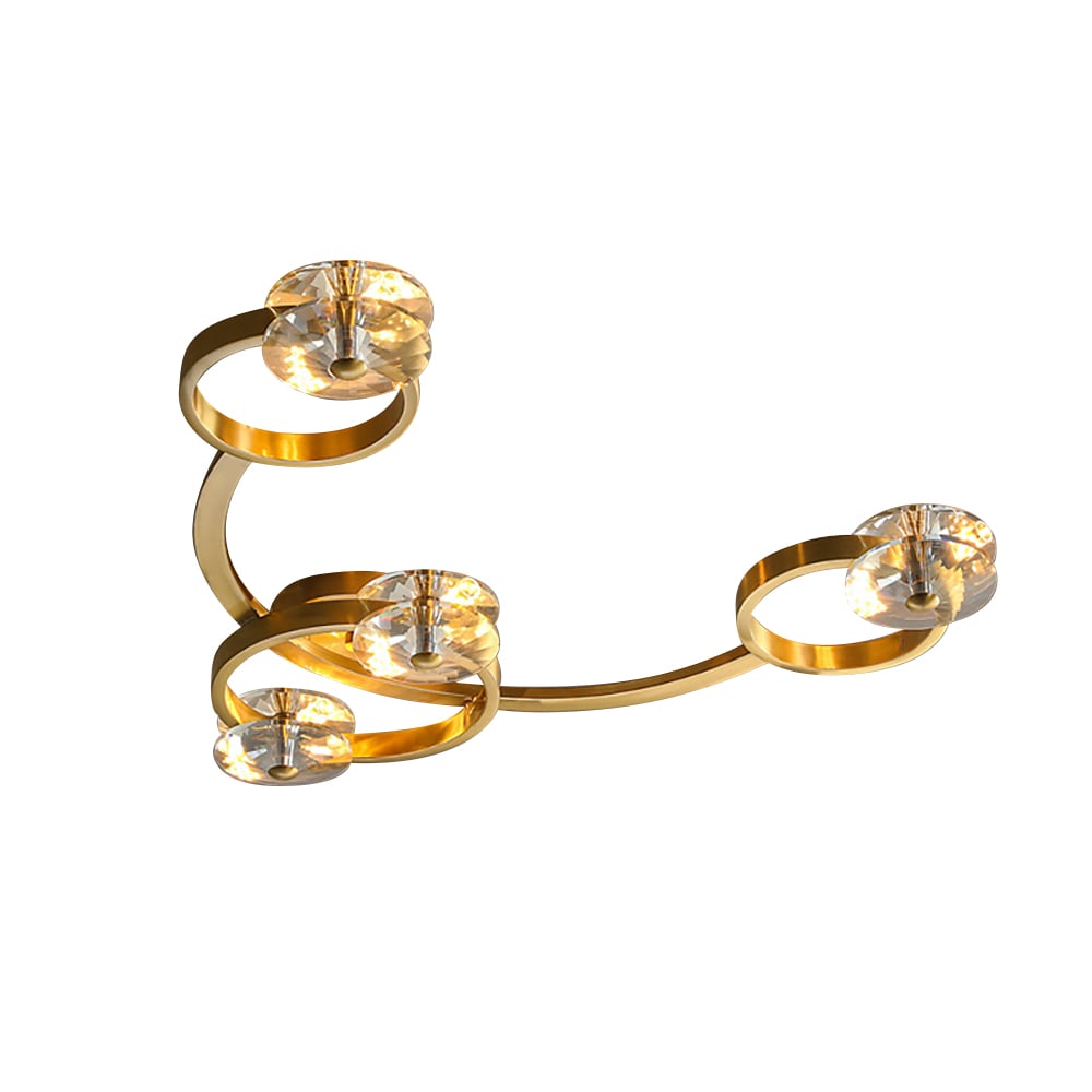 Moderne gouden ring 8-licht kristallen semi-inbouw plafondlamp Vensterafbeelding