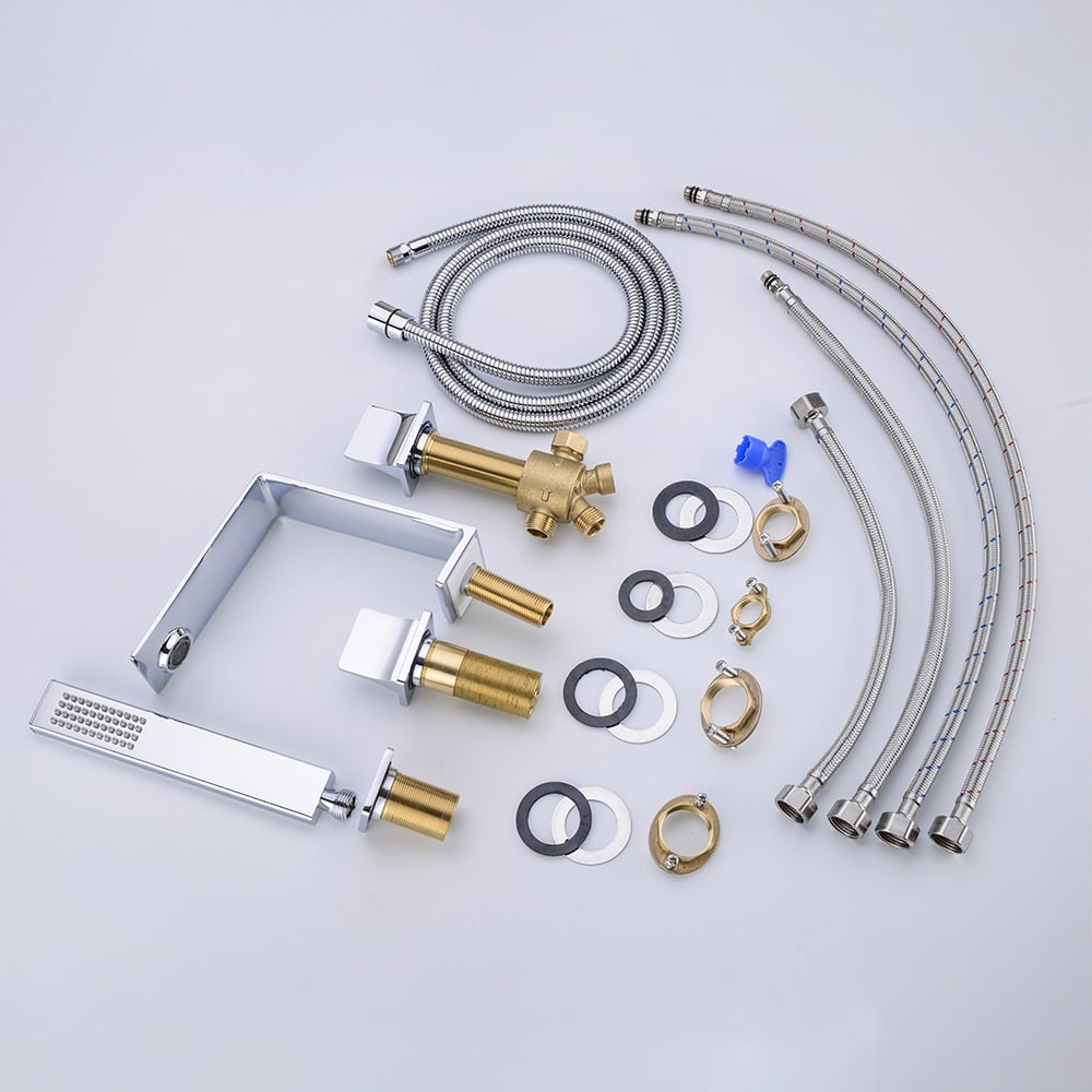 Deck Mounted 4-Hole Bath Tap with Handshower Solid Brass window image