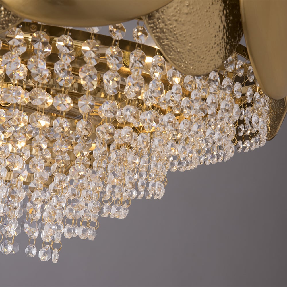 Crystal Raindrop Kitchen Island Light with Creative Golden Egg Shade window image