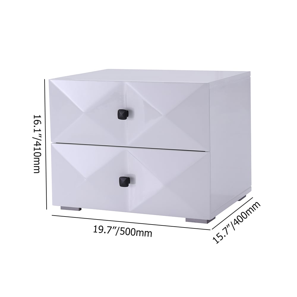 Contemporary White Bedroom Nightstand in Rhomboid Style with Drawers window image