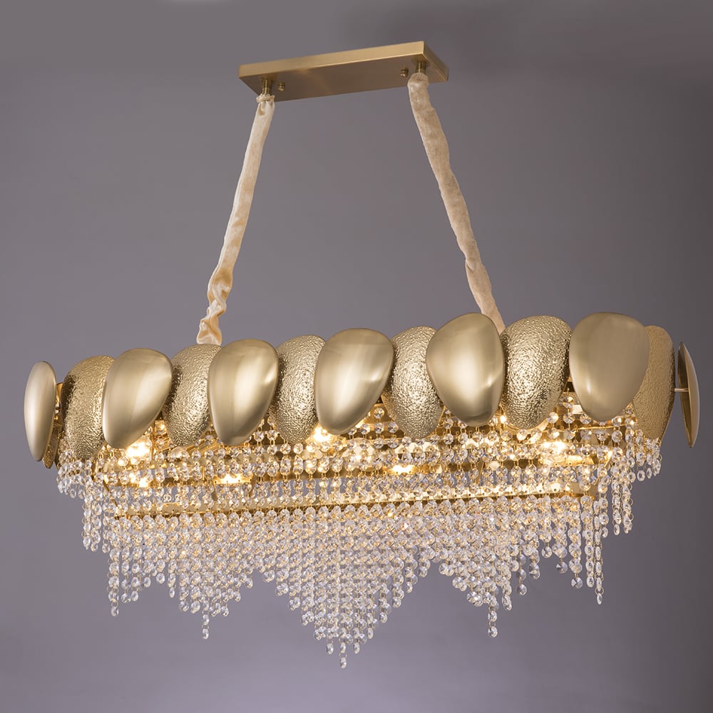 Crystal Raindrop Kitchen Island Light with Creative Golden Egg Shade window image