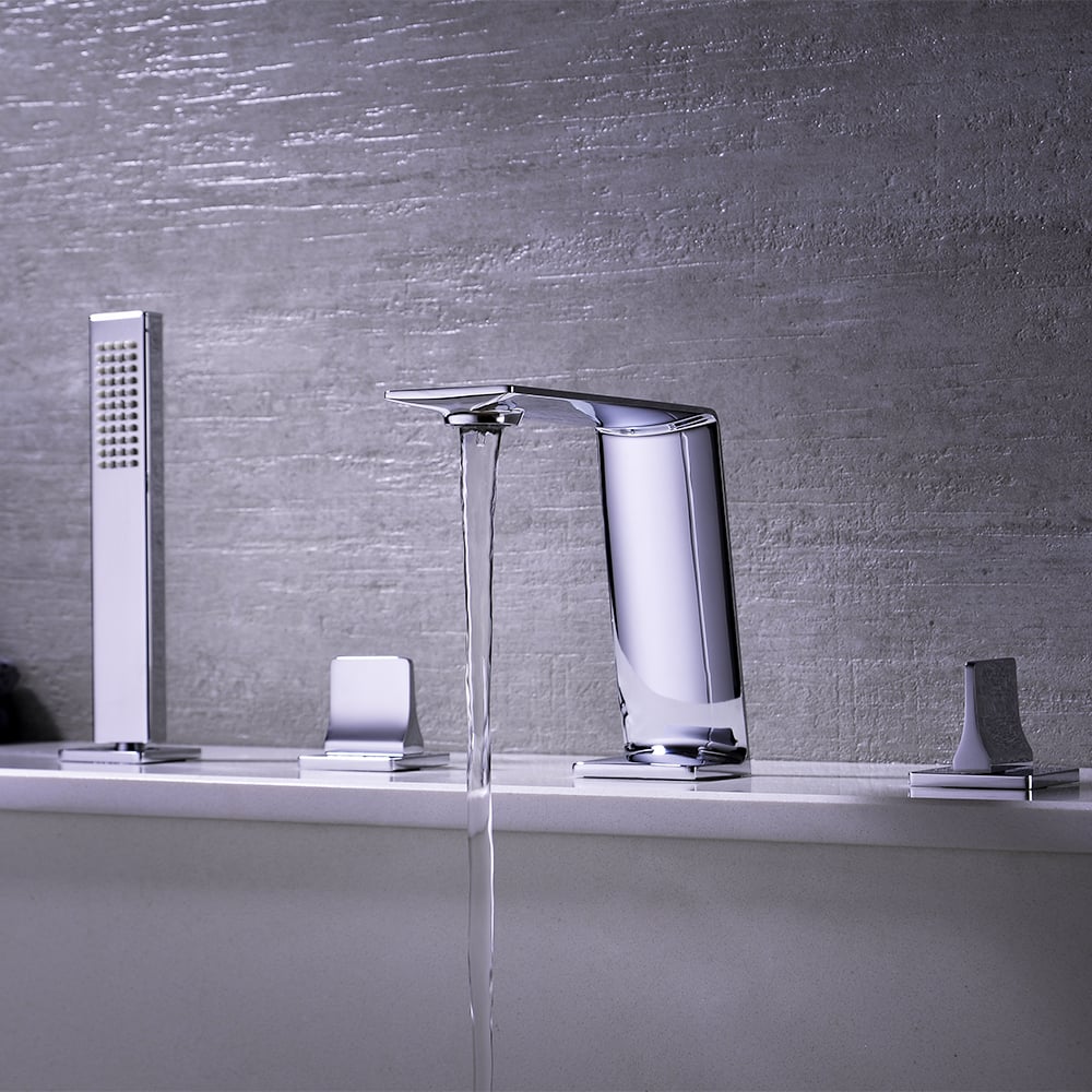 Deck Mounted 4-Hole Bath Tap with Handshower Solid Brass window image