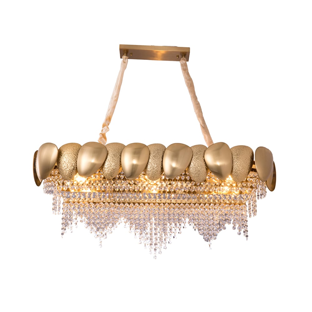Crystal Raindrop Kitchen Island Light with Creative Golden Egg Shade window image
