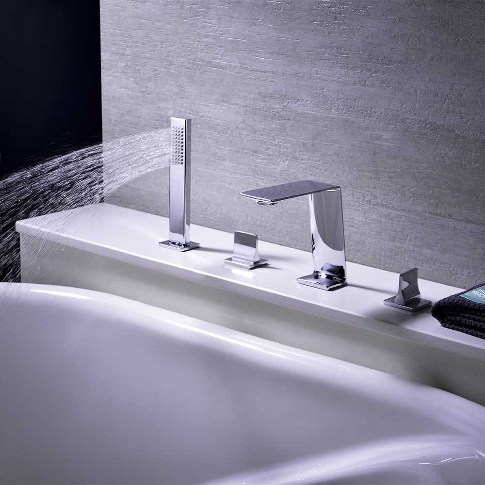 Deck Mounted 4-Hole Bath Tap with Handshower Solid Brass window image